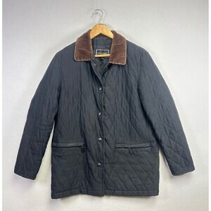 Gallery Quilted Barn Jacket Corduroy Collar Black Button Front Size M